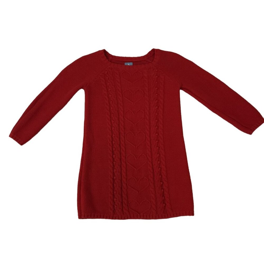 Baby Gap Red Cable Knit Pullover Sweater with Knit Hearts Size 3 Years EUC